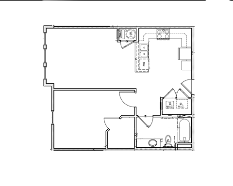 Floor plan for 1 bed, 1 bath, 650 sqft